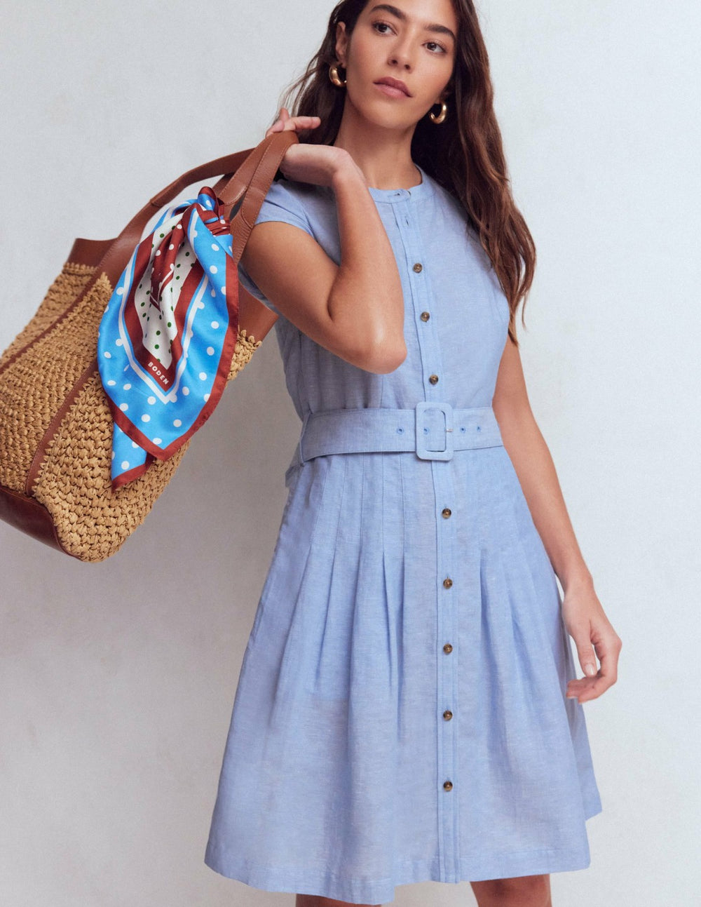 Arabella Short Linen Dress-Chambray / Boden Sale