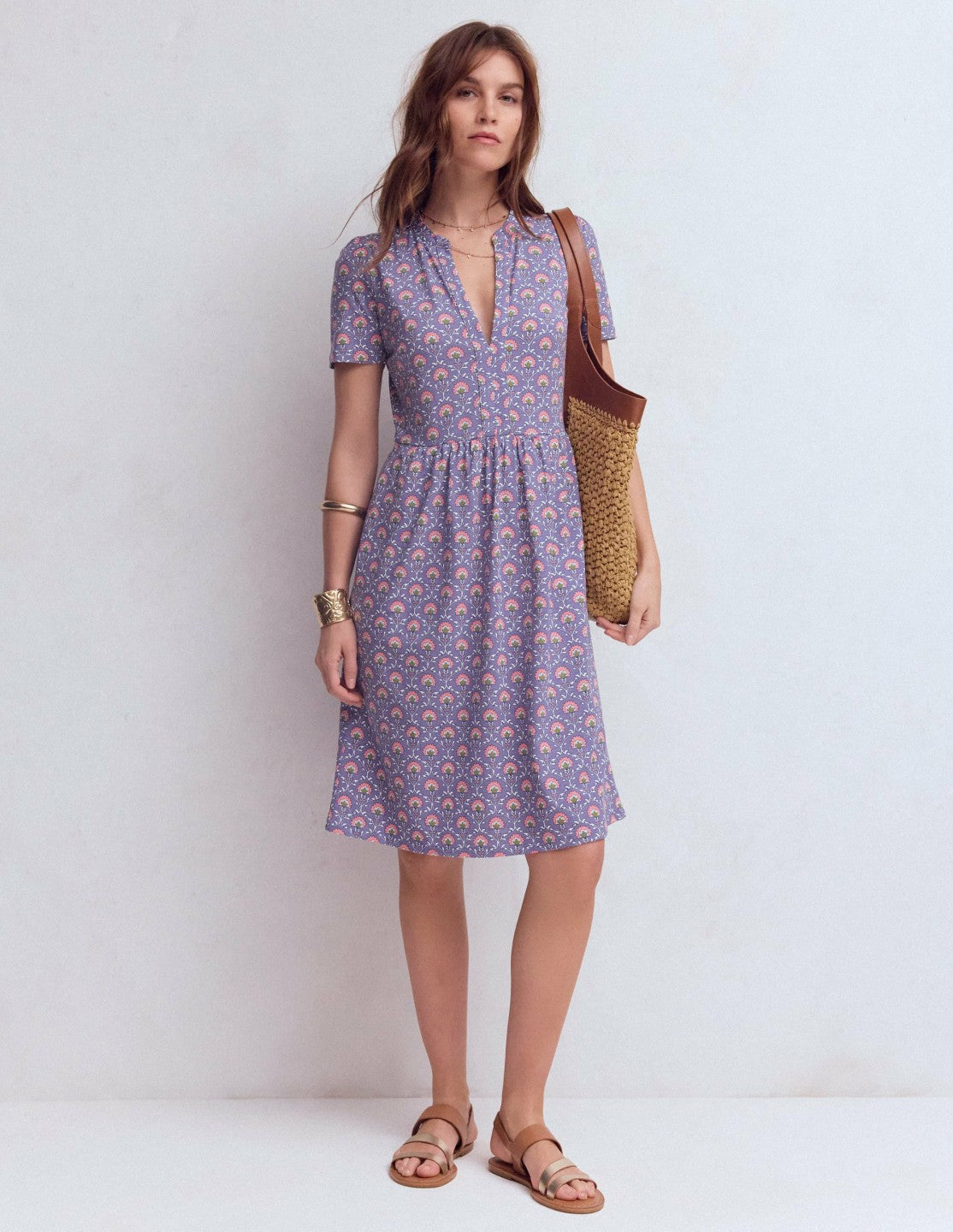 Naomi Short Sleeve Dress-Purple Thistle, Flower Lattice / Boden Online