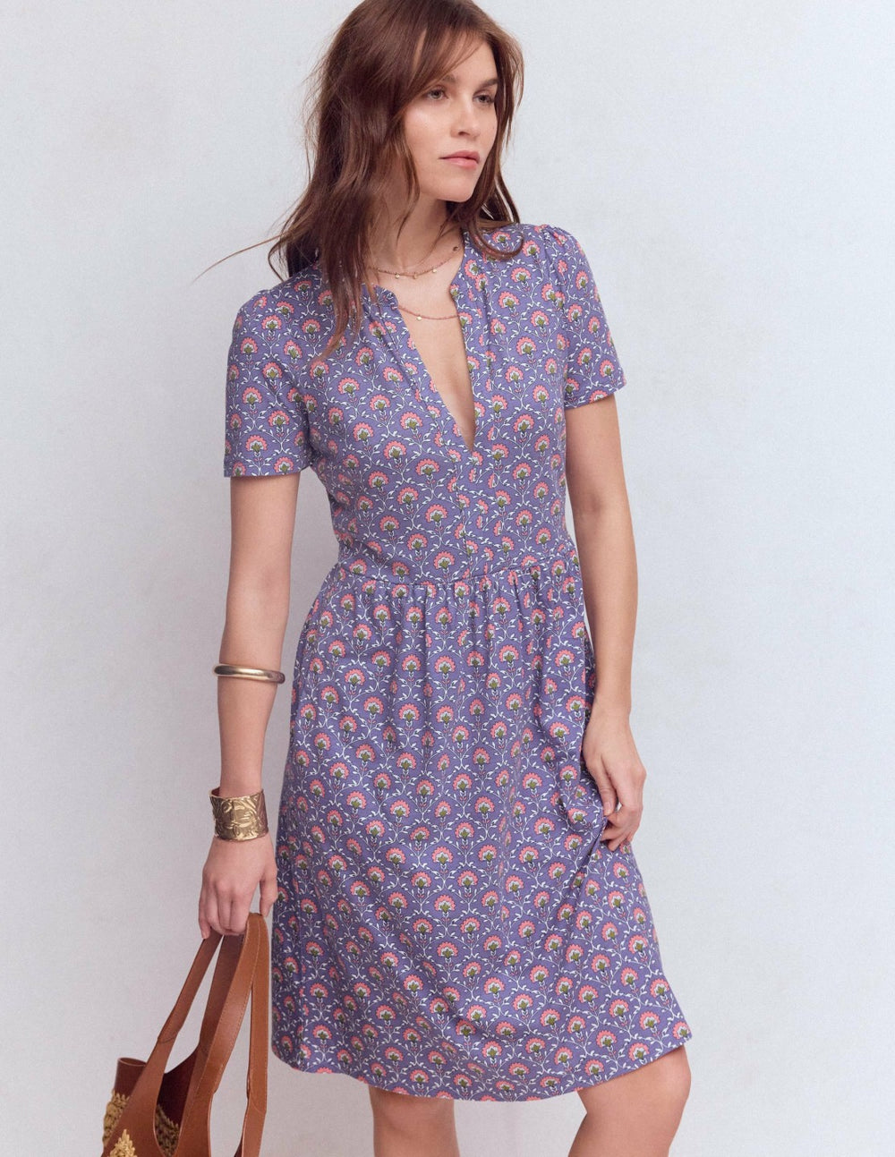 Naomi Short Sleeve Dress-Purple Thistle, Flower Lattice / Boden Online