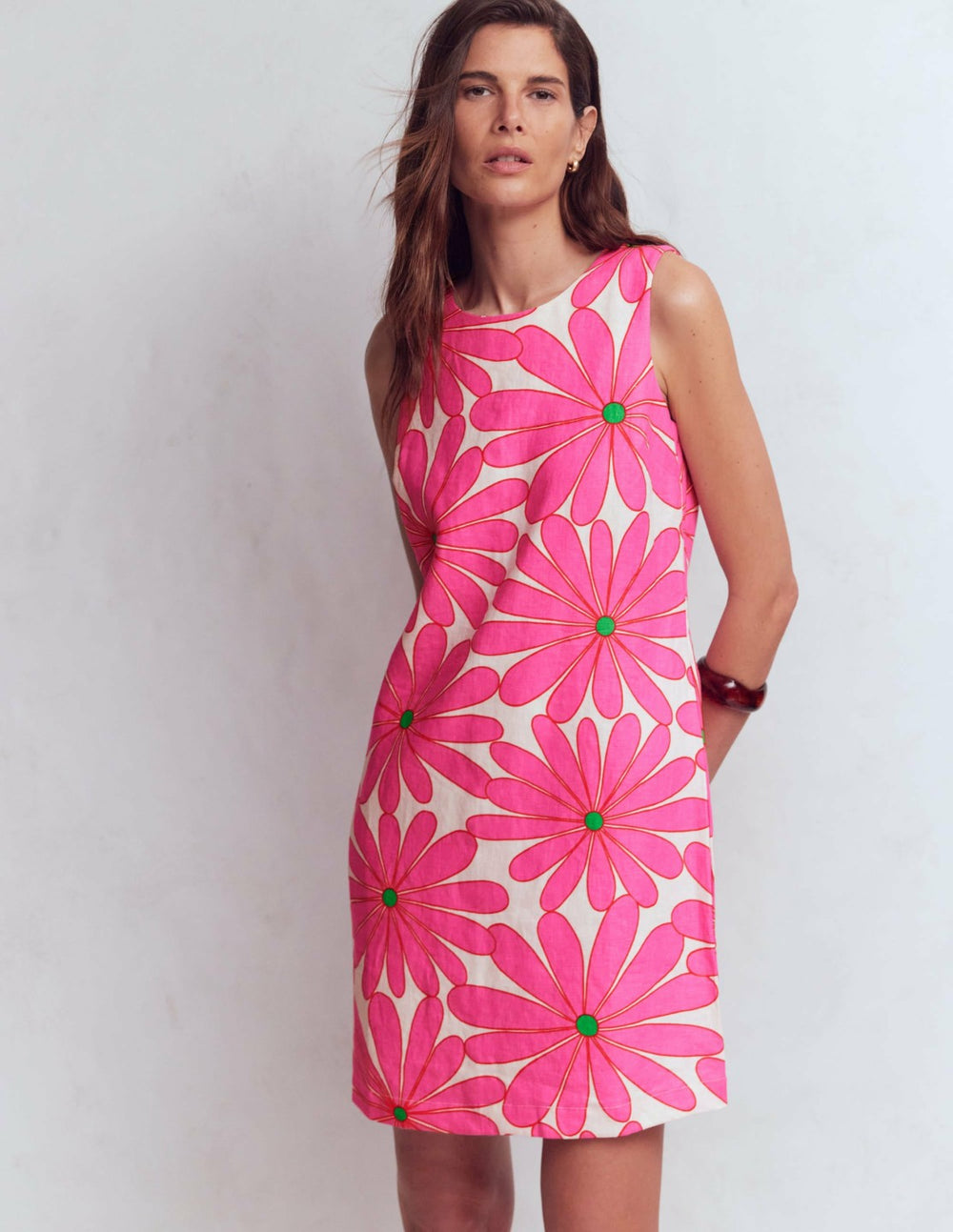 Linen Shift Dress-Pink, Daisy Blossom / Boden Outlet