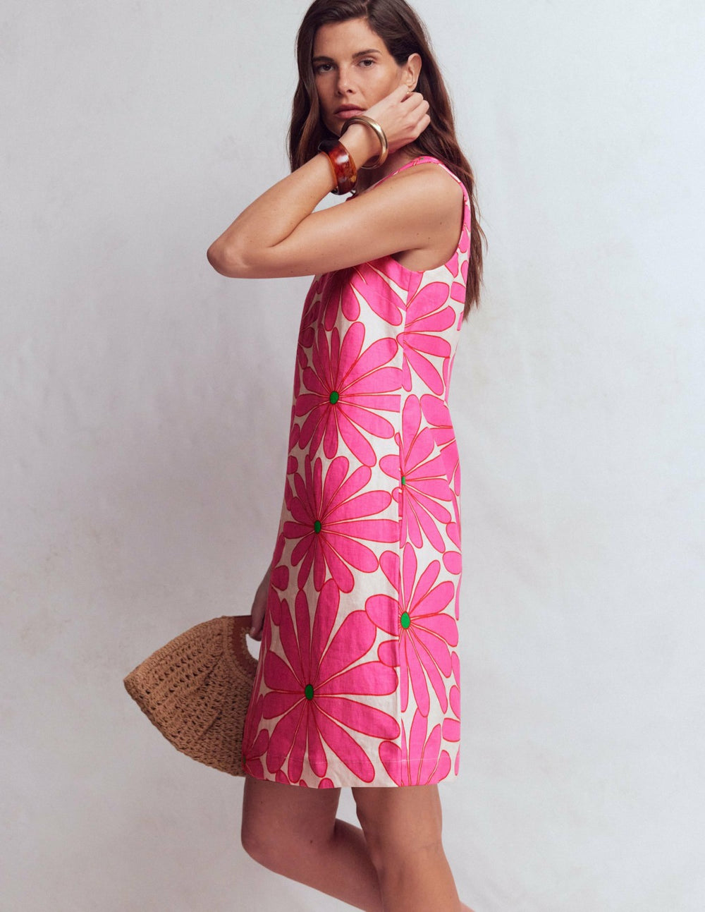 Linen Shift Dress-Pink, Daisy Blossom / Boden Outlet