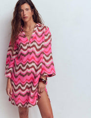 Carmen Linen Short Dress-Pink, Zig Zag Wave / Boden Discount