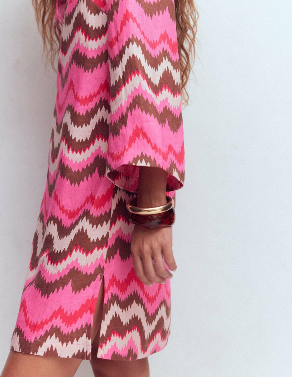 Carmen Linen Short Dress-Pink, Zig Zag Wave / Boden Discount