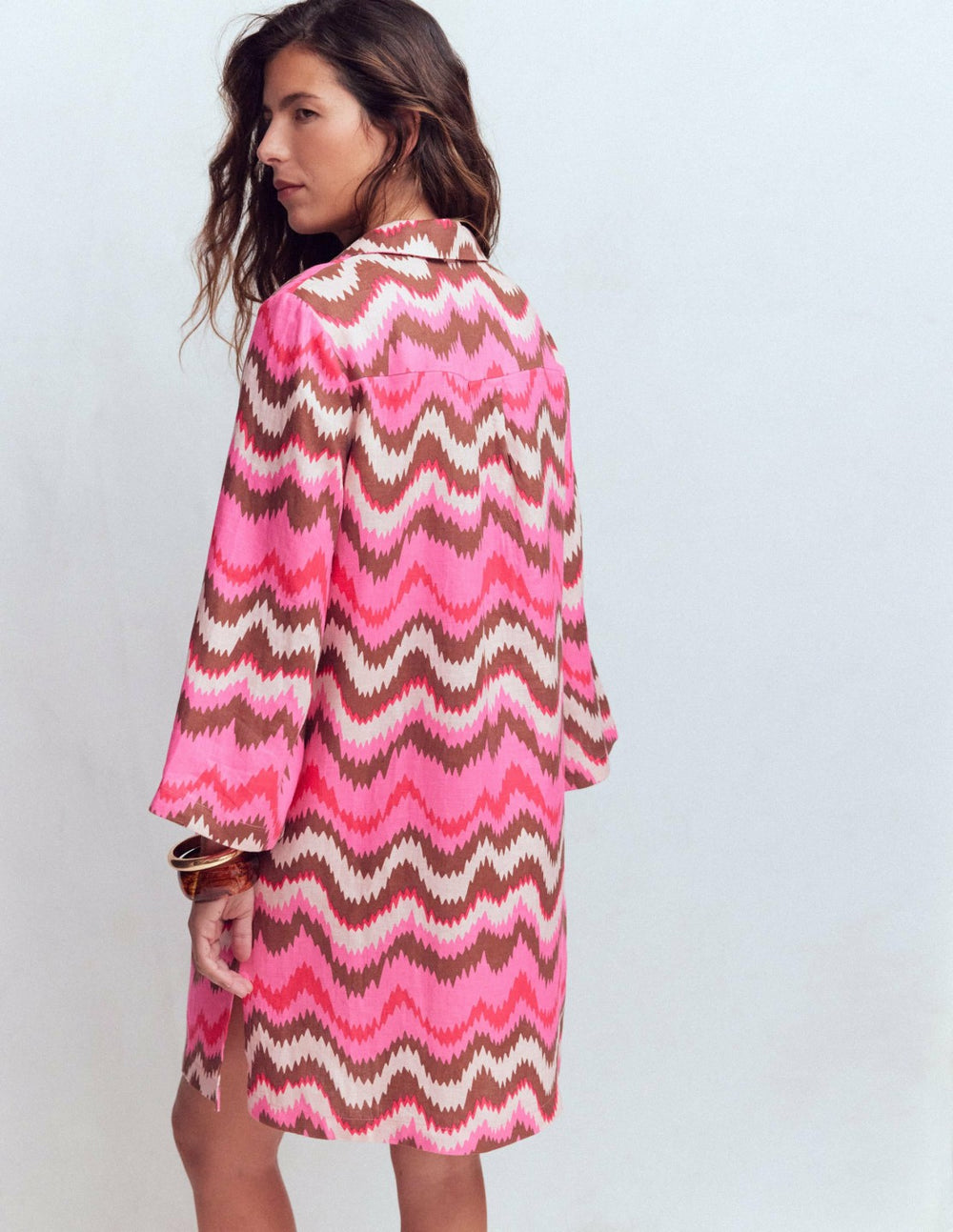 Carmen Linen Short Dress-Pink, Zig Zag Wave / Boden Discount