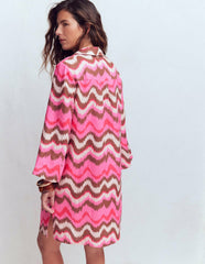 Carmen Linen Short Dress-Pink, Zig Zag Wave / Boden Discount