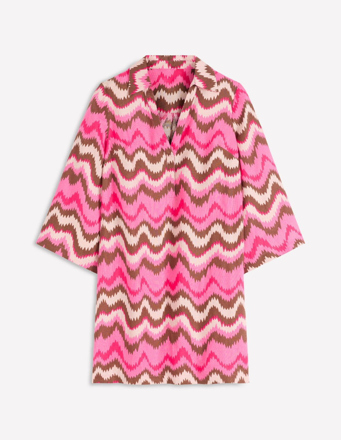 Carmen Linen Short Dress-Pink, Zig Zag Wave / Boden Discount