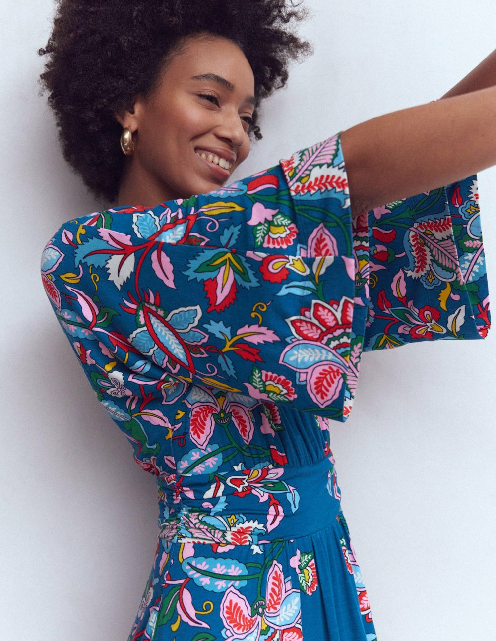 Imelda Kimono Jersey Dress-Blue, Botanical Trail / Boden Online