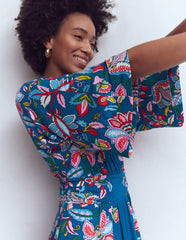 Imelda Kimono Jersey Dress-Blue, Botanical Trail / Boden Online