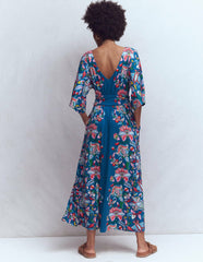 Imelda Kimono Jersey Dress-Blue, Botanical Trail / Boden Online