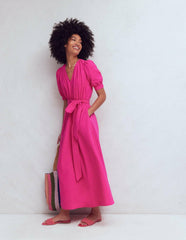 Double Cloth Puff Sleeve Dress-Bright Pink / Boden Outlet