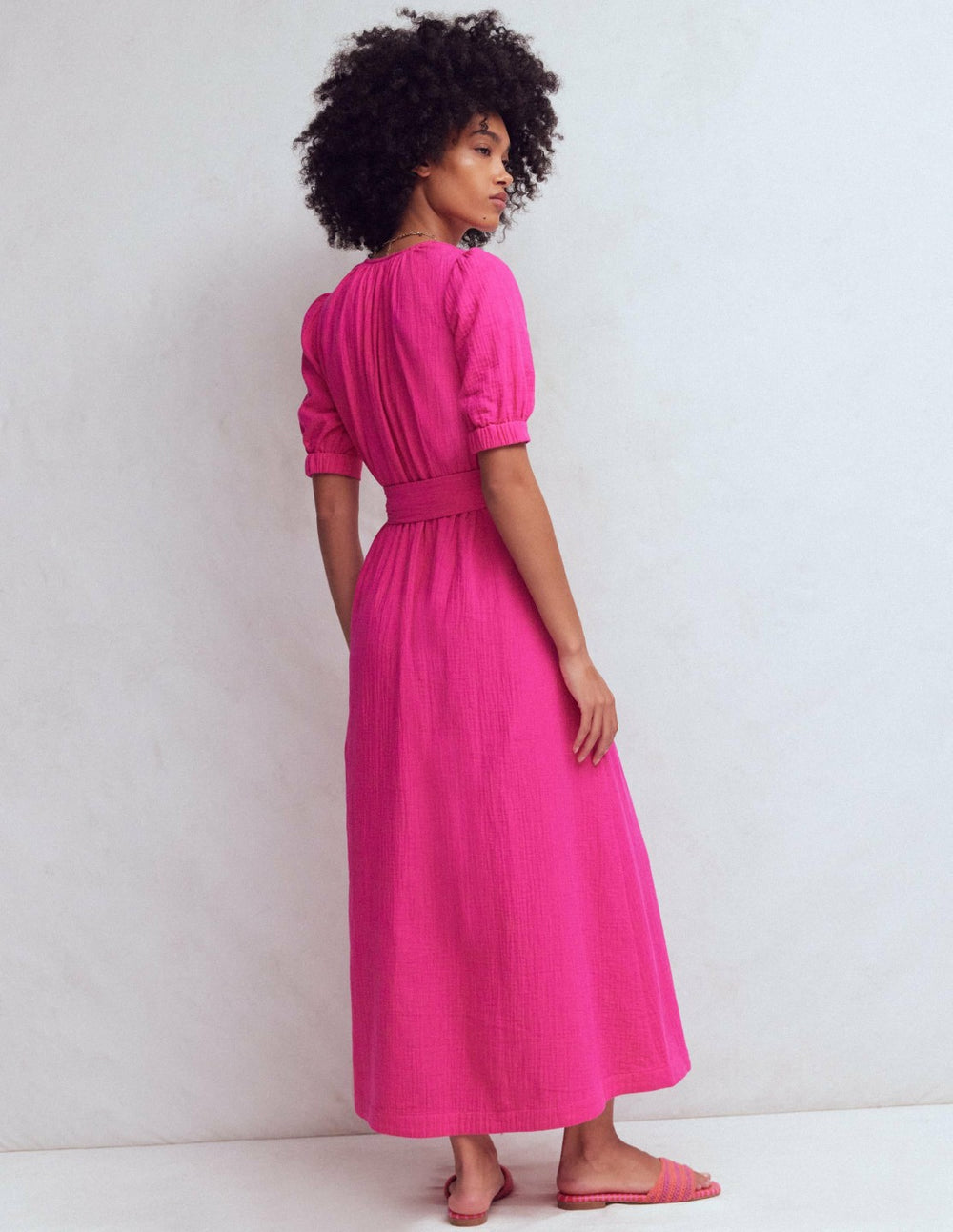 Double Cloth Puff Sleeve Dress-Bright Pink / Boden Outlet