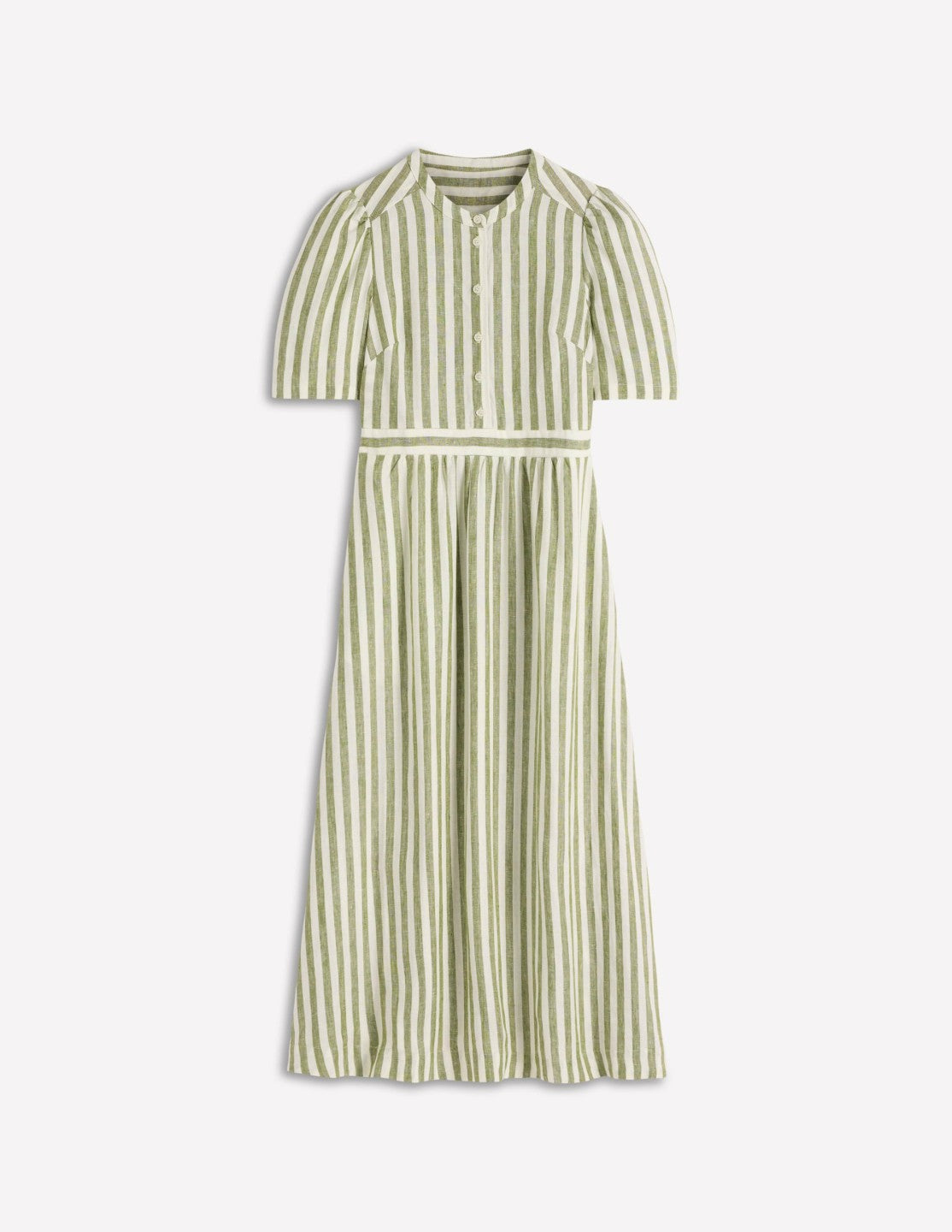 Ivy Placket Linen Midi Dress-Olive, Ivory Stripe / Boden us