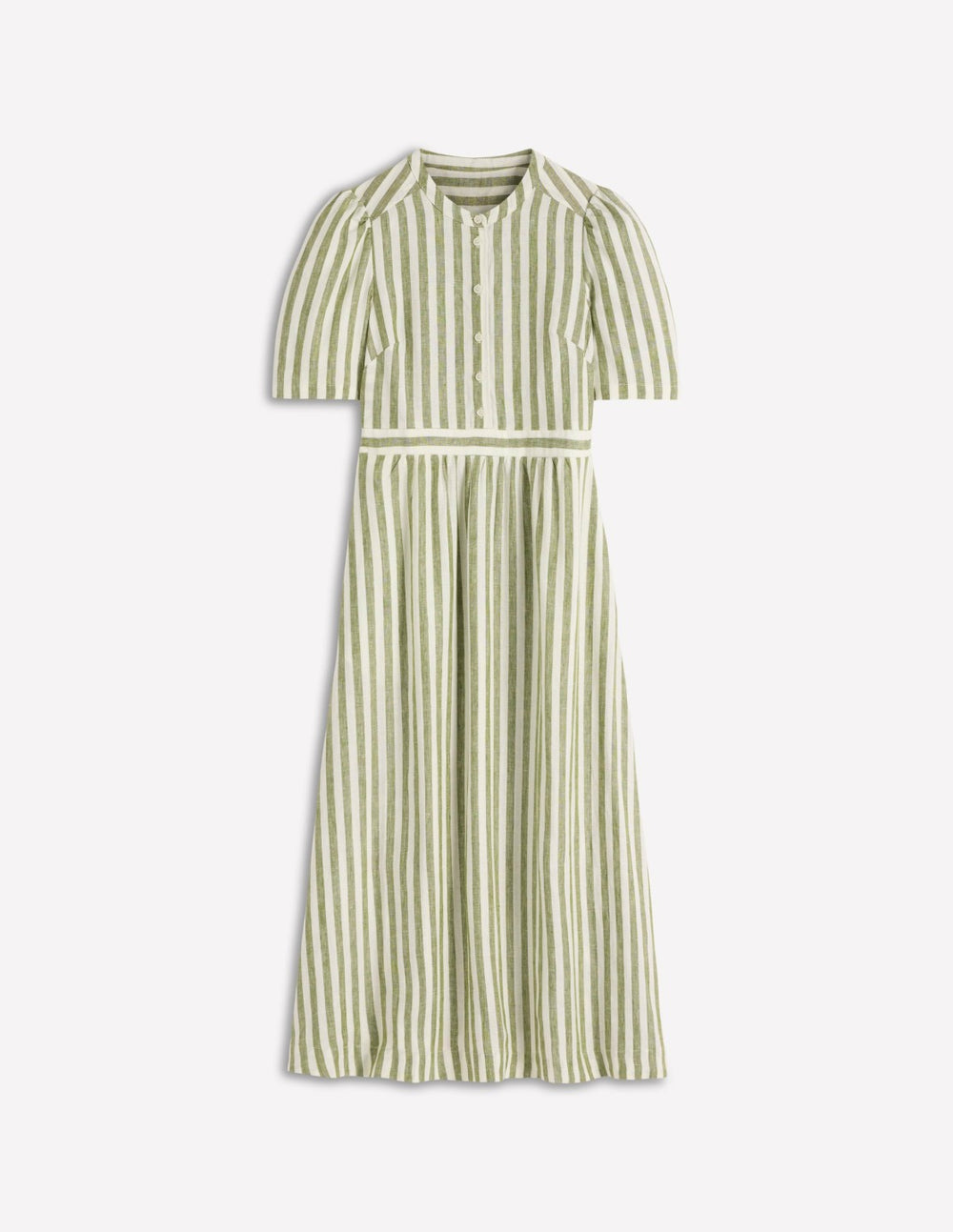 Ivy Placket Linen Midi Dress-Olive, Ivory Stripe / Boden us