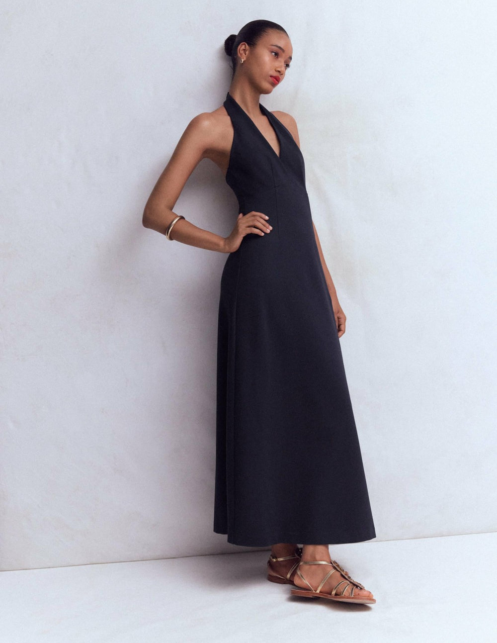 Halter Neck Jersey Maxi Dress-Navy / Boden