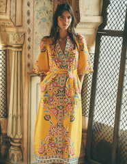 Octavia Linen Blend Dress-Yellow Blossom Elegance / Boden us