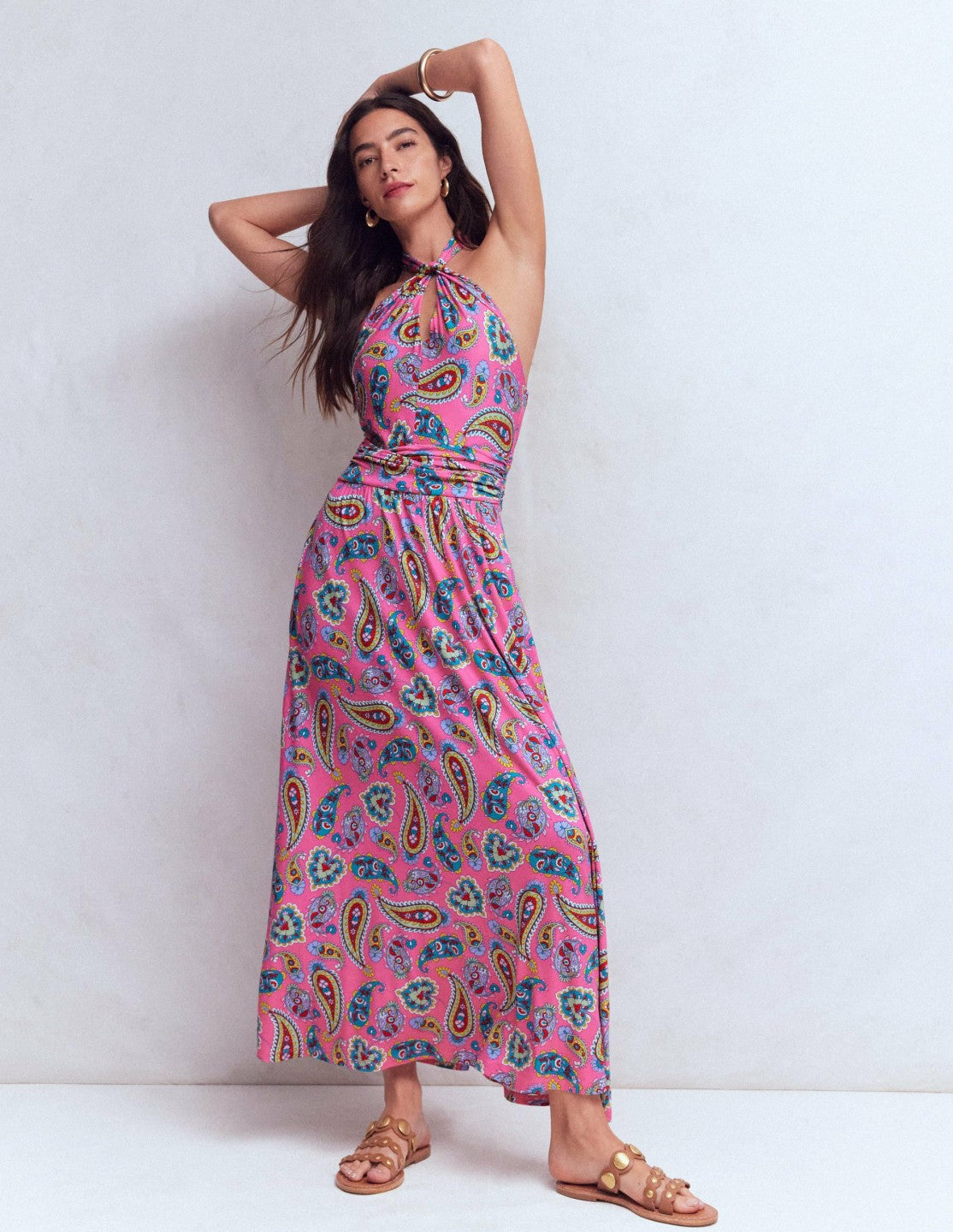 Sydney Twist Neck Jersey Dress-Pink Paisley / Boden Online