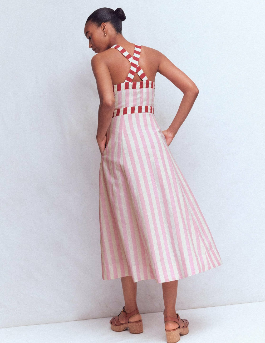 Cross-back Linen Blend Dress-Orchid Pink Stripe / Boden Discount