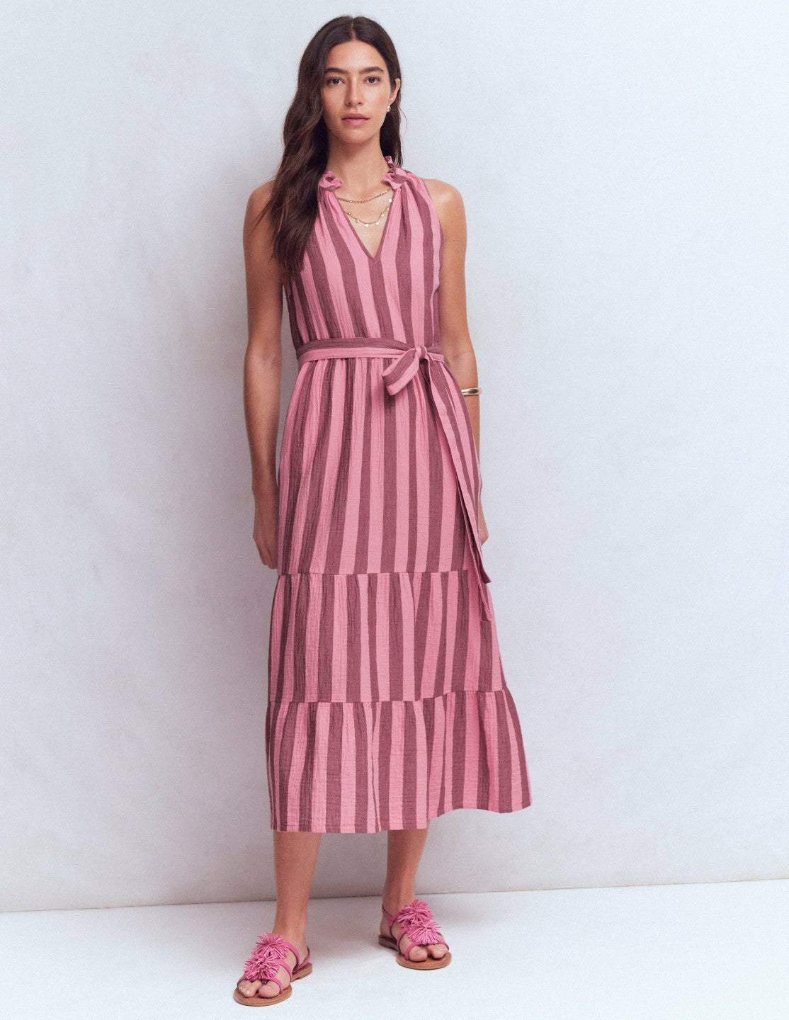 Viv Double Cloth Maxi Dress-Brown Pink Stripe / Boden us