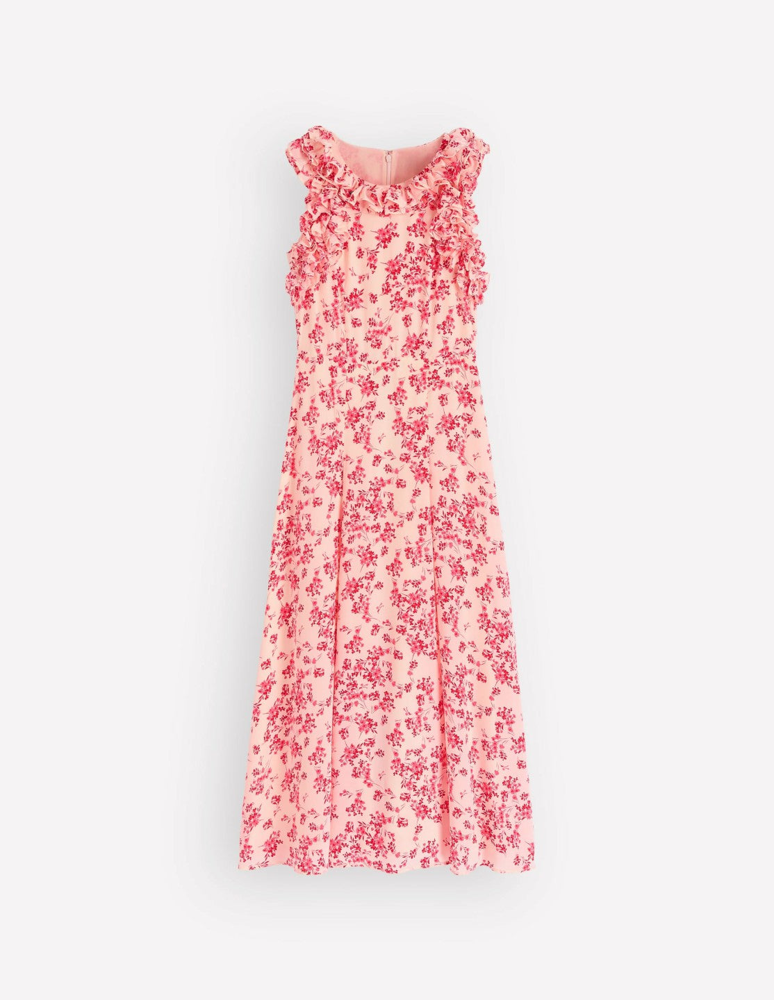 Ruffle Silk Midi Dress-Pink Bloom Scatter Mono / Boden Outlet