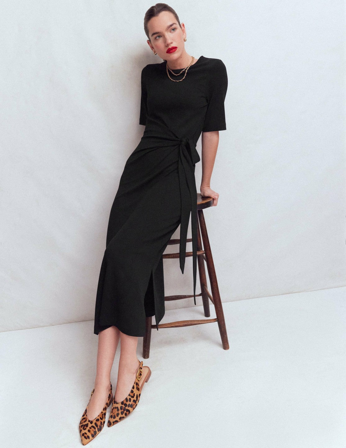 Zinnia Tie Ponte Midi Dress-Black / Boden Online