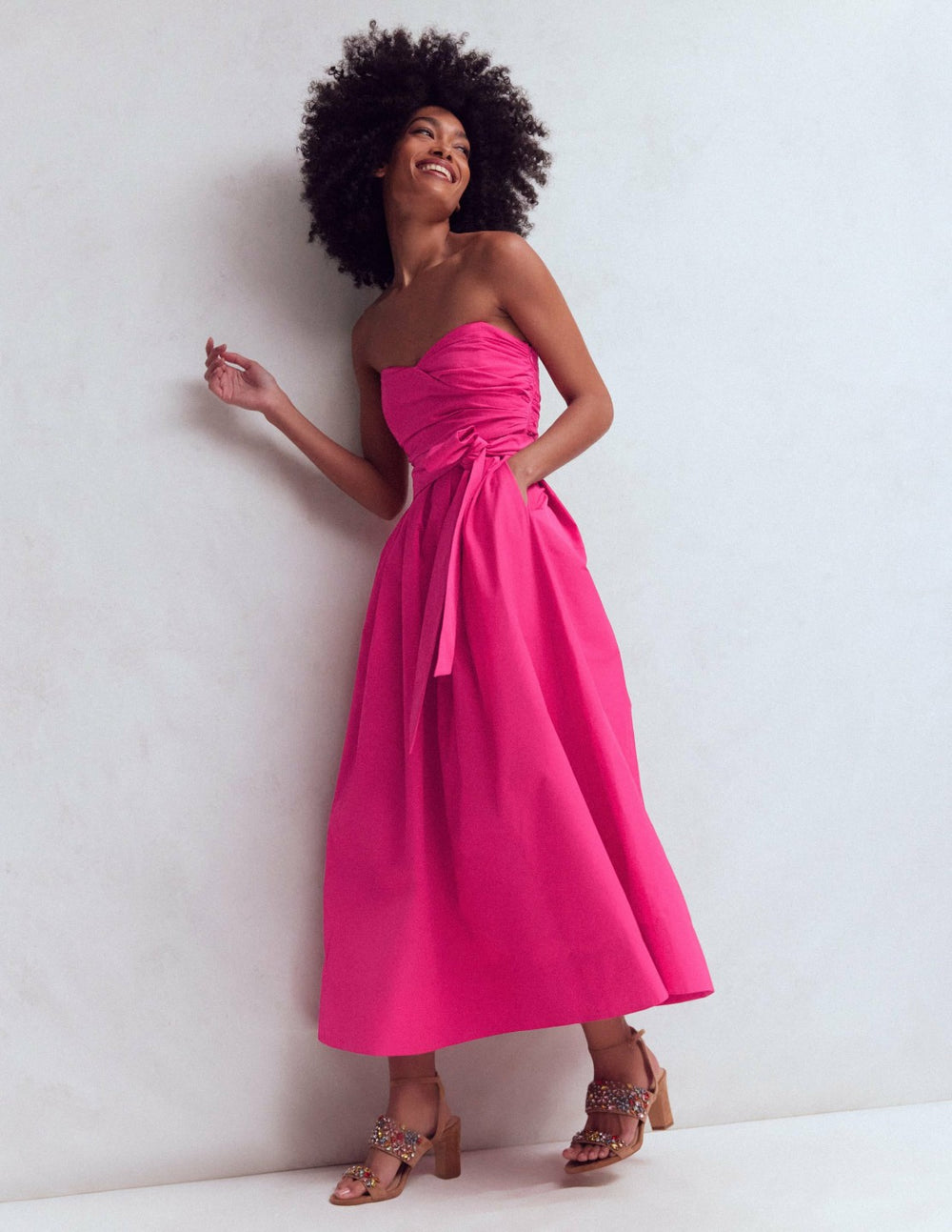 Strapless Taffeta Dress-Bright Pink / Boden On sale