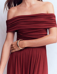 Ruched Bardot Jersey Dress-Burgundy / Boden