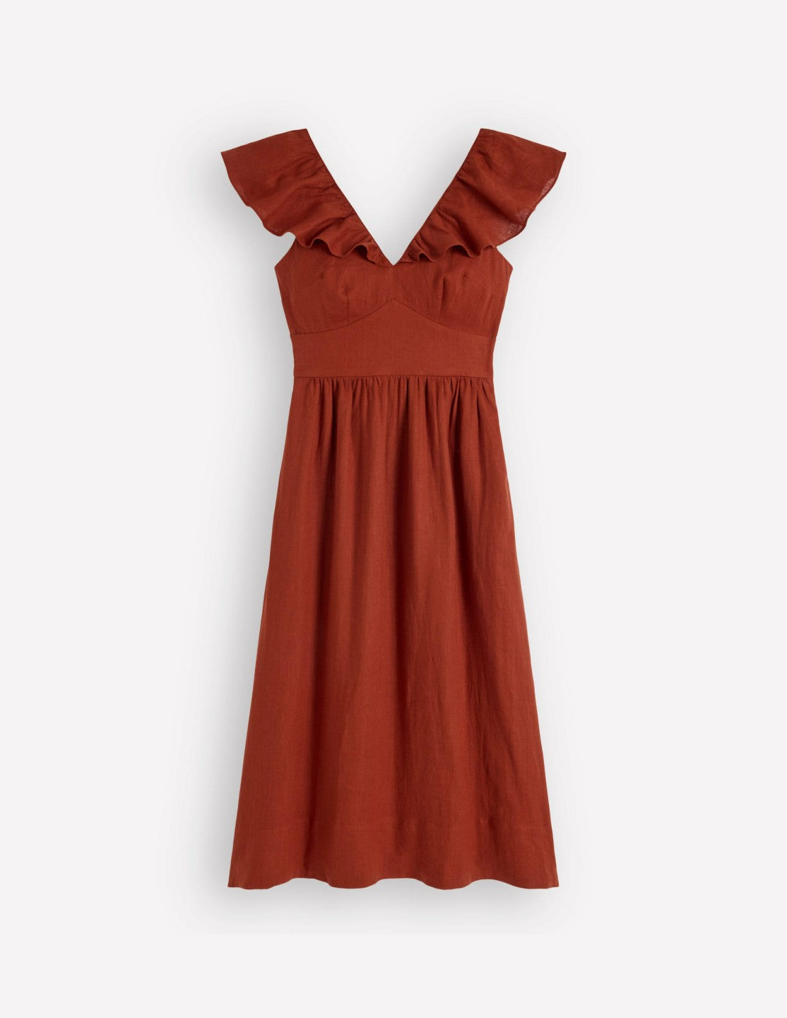 Mega Ruffle Linen Dress-Burnt Henna / Boden us