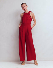 Tie Halter Neck Jumpsuit-Rich Chestnut / Boden Online