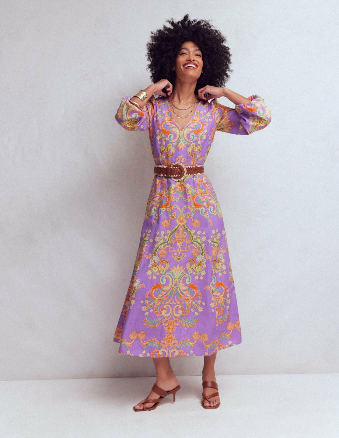Florence Linen Blend Dress-Multi Enchanting Bouquet / Boden Discount