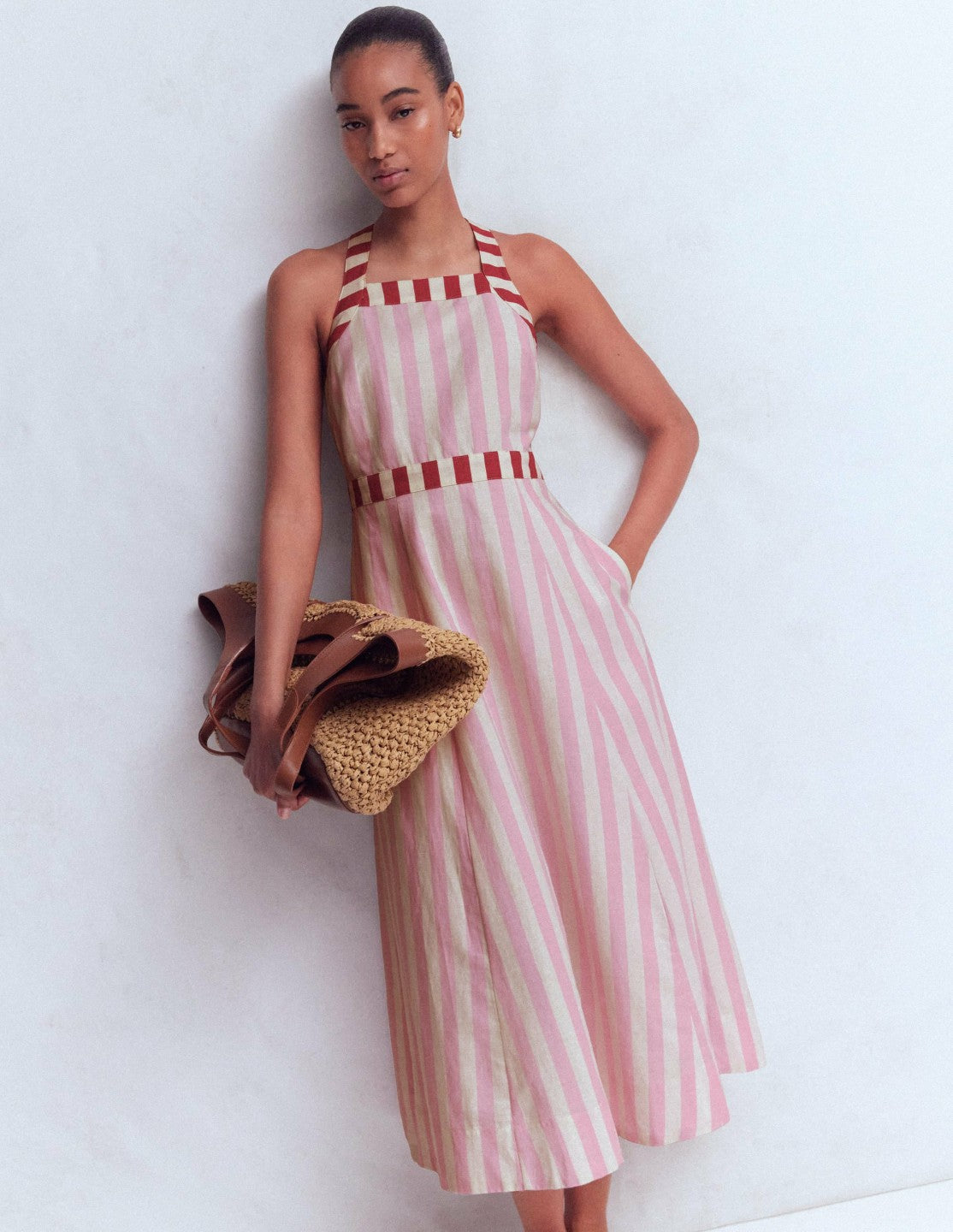 Cross-back Linen Blend Dress-Orchid Pink Stripe / Boden Discount