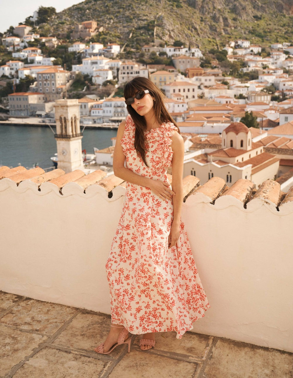 Ruffle Silk Midi Dress-Pink Bloom Scatter Mono / Boden Outlet