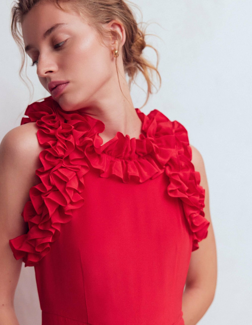 Ruffle Silk Midi Dress-Red / Boden
