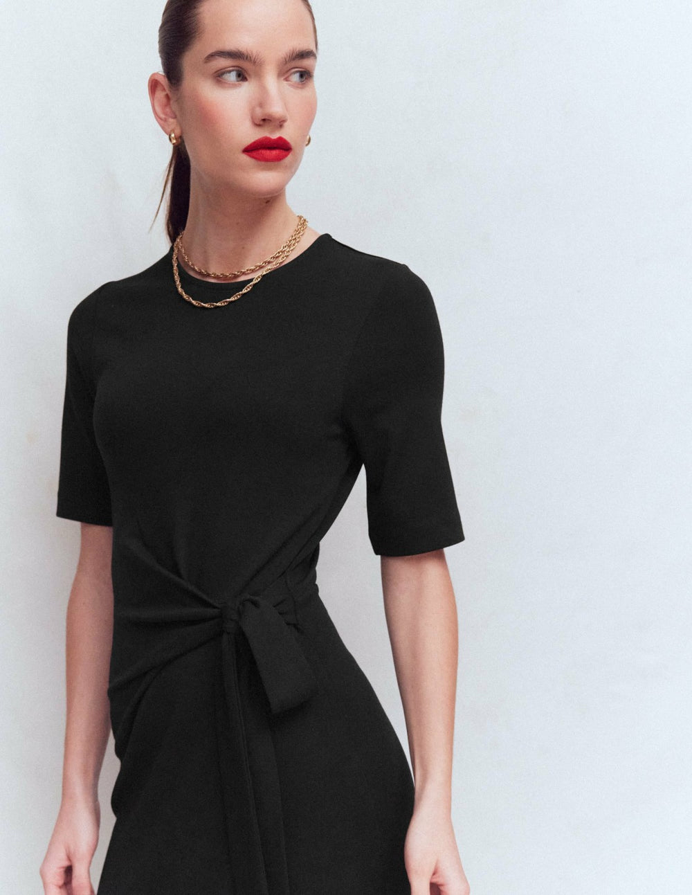 Zinnia Tie Ponte Midi Dress-Black / Boden Online