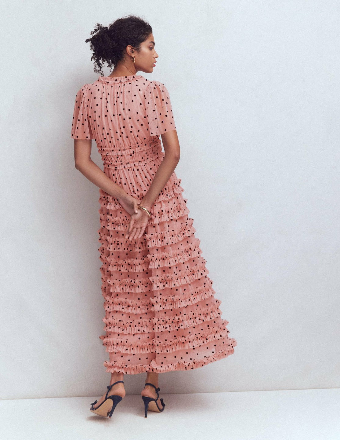 V-Neck Ruffle Tulle Dress-Ivory Black Spot / Boden us