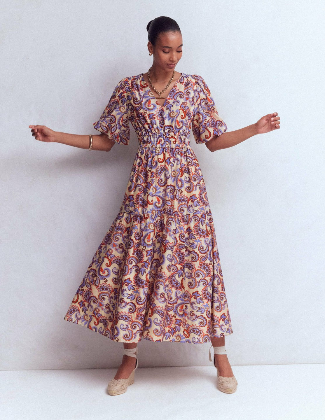 Irene Occasion Dress-Almond Milk, Paisley / Boden Sale