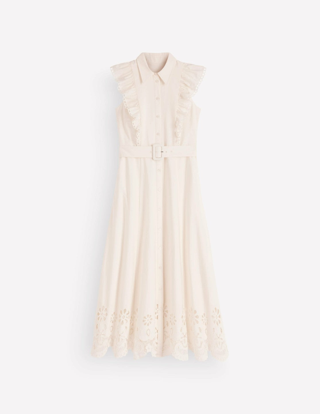 Ruffle Bodice Shirt Dress-White Broderie Trim / Boden On sale