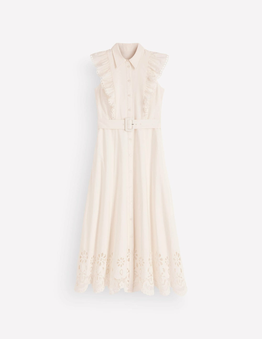 Ruffle Bodice Shirt Dress-White Broderie Trim / Boden On sale