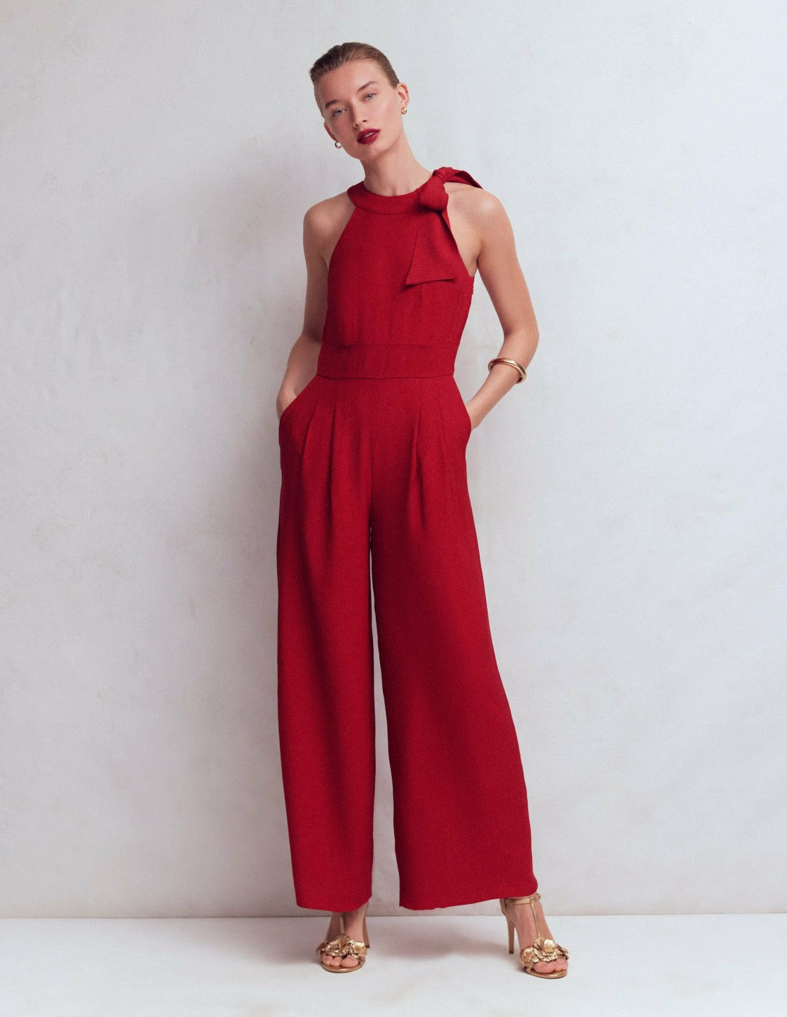 Tie Halter Neck Jumpsuit-Rich Chestnut / Boden Online