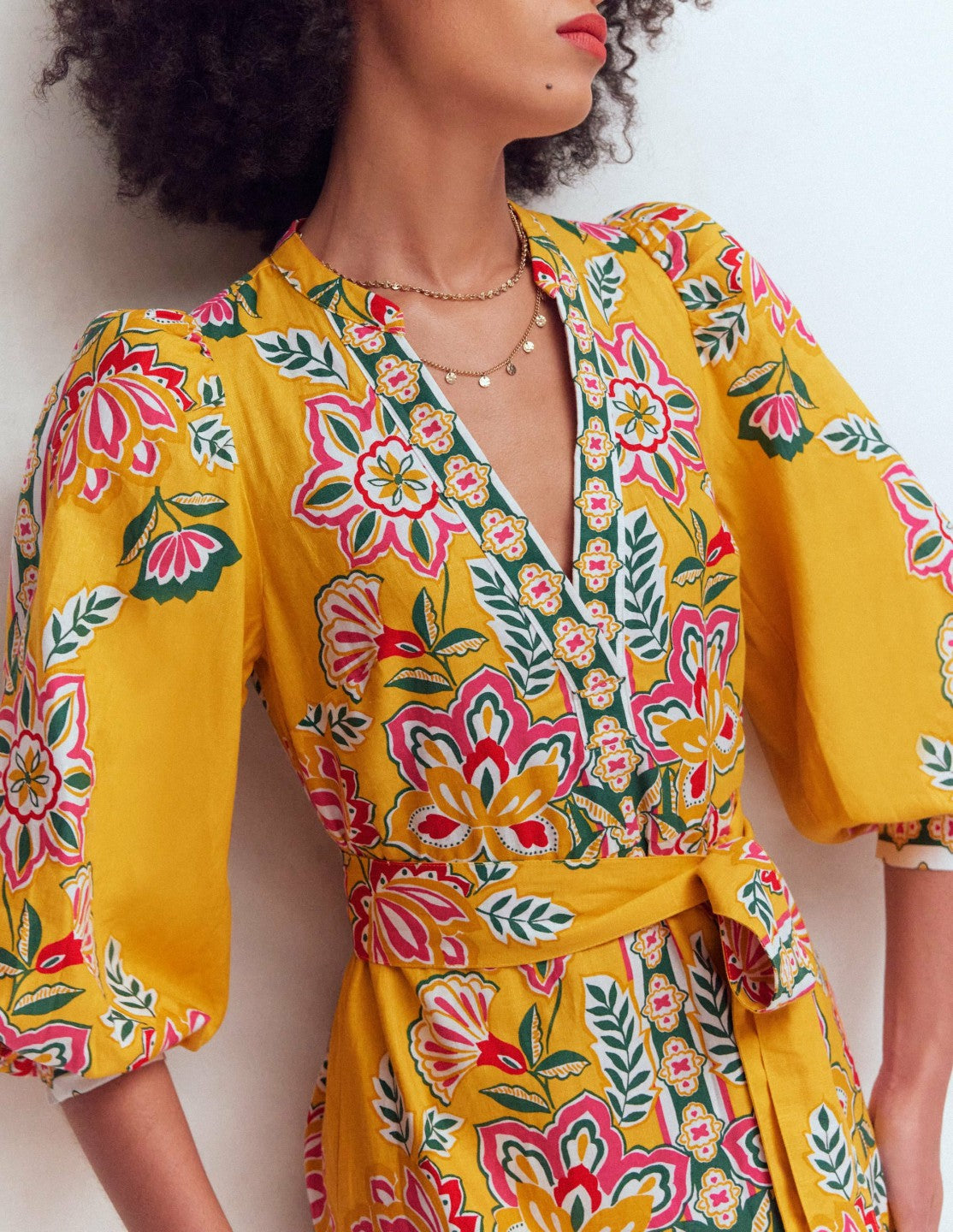 Octavia Linen Blend Dress-Yellow Blossom Elegance / Boden On sale