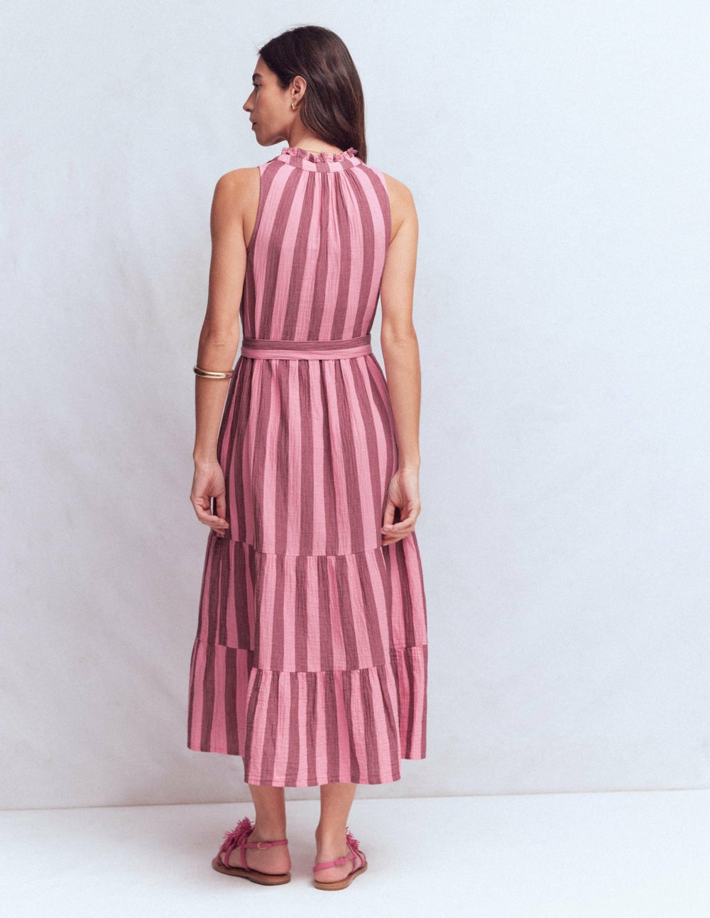 Viv Double Cloth Maxi Dress-Brown Pink Stripe / Boden Discount