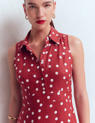 Erma Drop Waist Linen Dress-Red Painted Dot Spaced / Boden