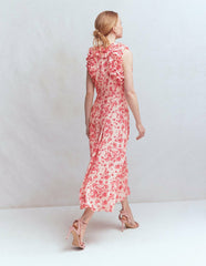 Ruffle Silk Midi Dress-Pink Bloom Scatter Mono / Boden Sale