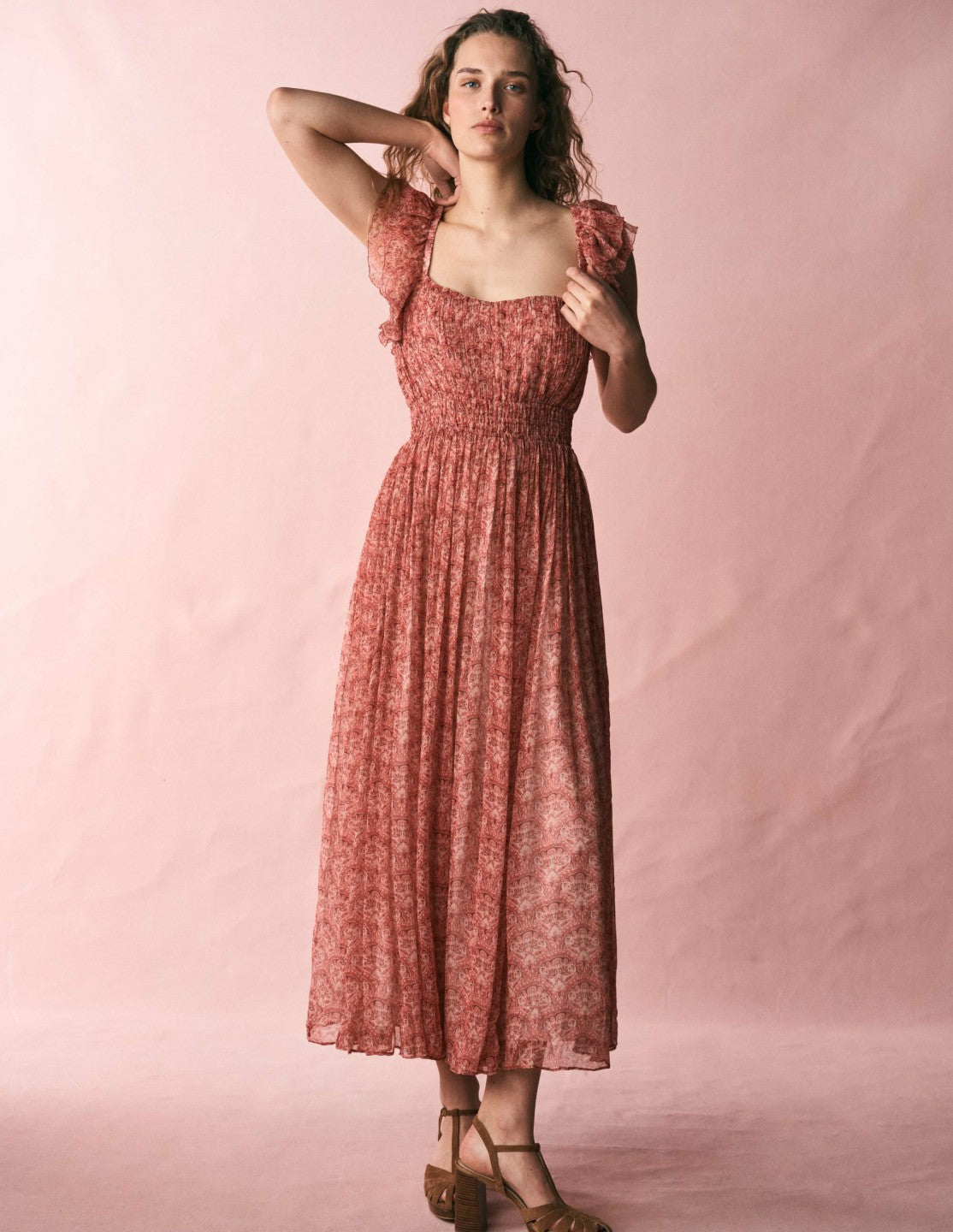 Crinkle Chiffon Maxi Dress-Pink Paradise Gardens / Boden Outlet