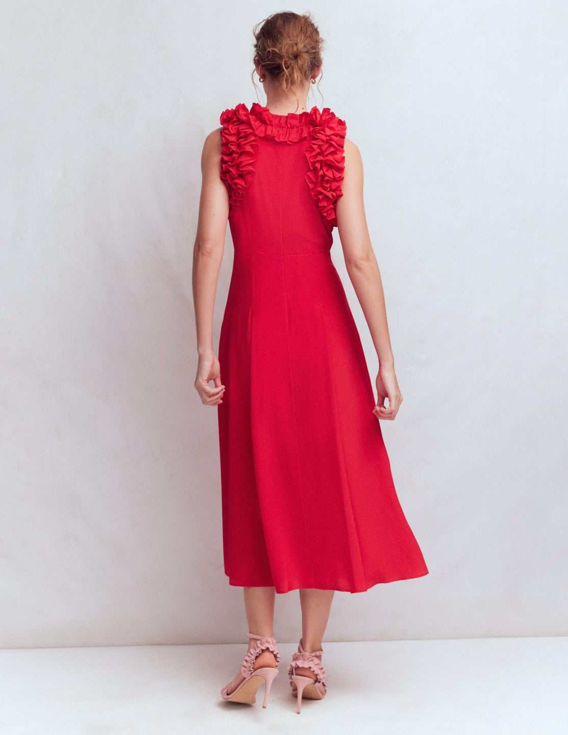 Ruffle Silk Midi Dress-Red / Boden On sale