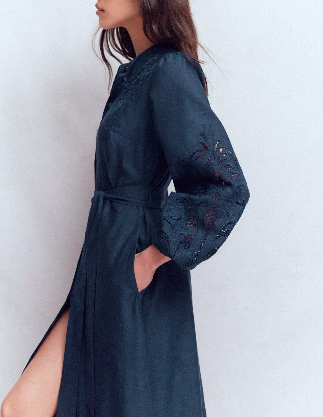 Mae Linen Blend Shirt Dress-Navy / Boden Sale