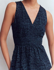 Lace Plunge Neck Panel Dress-Navy / Boden Online