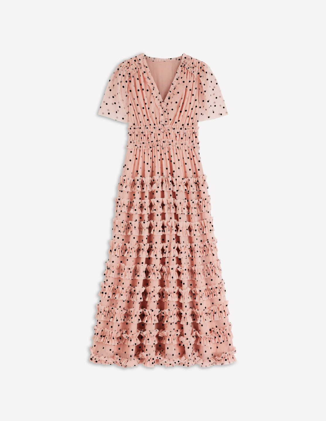V-Neck Ruffle Tulle Dress-Ivory Black Spot / Boden Discount