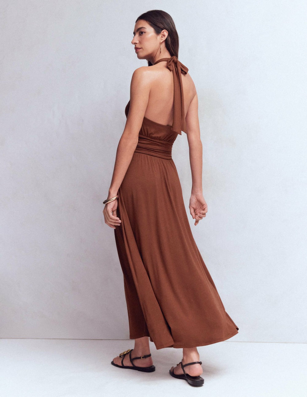 Sydney Twist Neck Jersey Dress-Roasted Brown / Boden