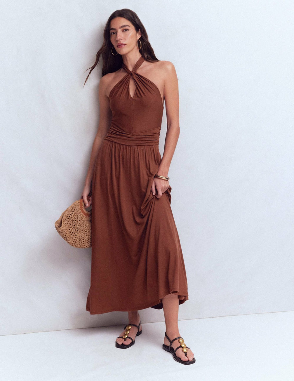 Sydney Twist Neck Jersey Dress-Roasted Brown / Boden