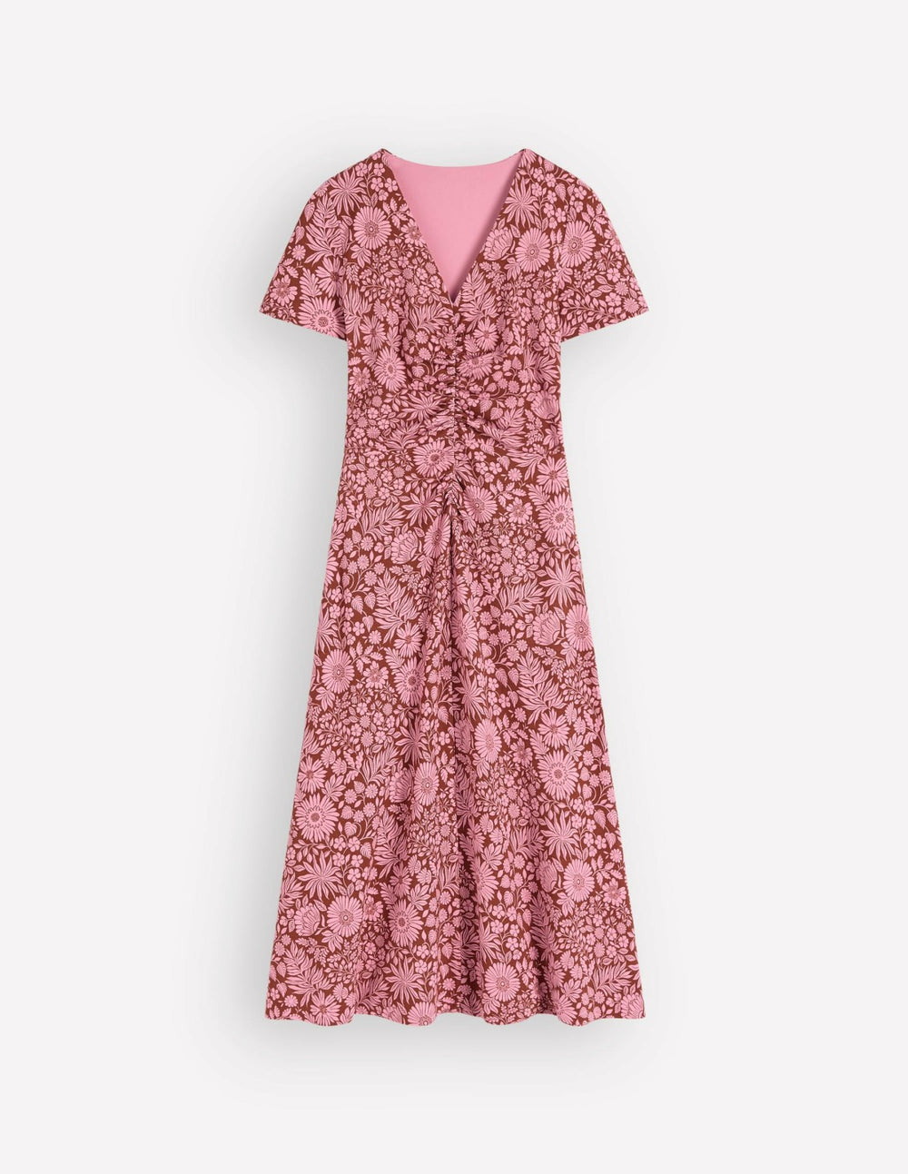 Una Ruched Front Ponte Dress-Russet, Flowerbed Bloom / Boden Sale